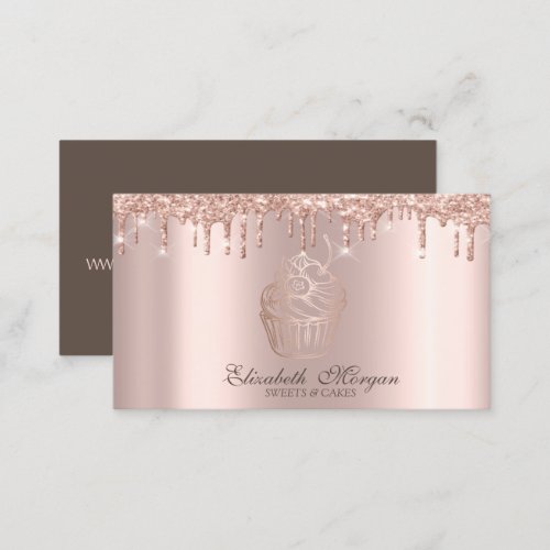 Elegant Cupcake Rose Gold Drips Bakery Business Card