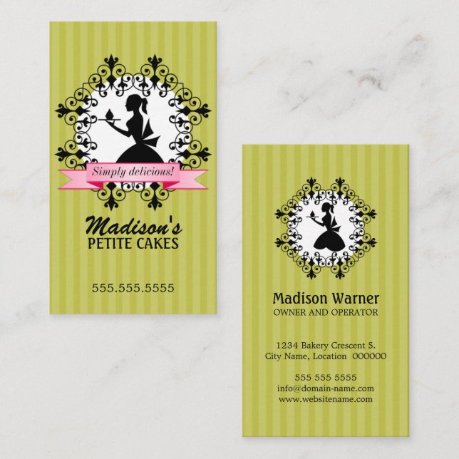 Elegant Cupcake Silhouette Woman Business Card (Front/Back)