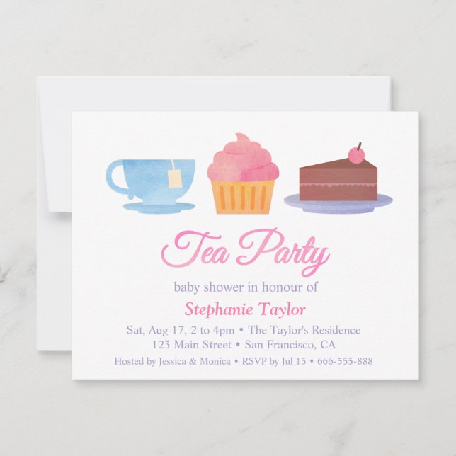 Elegant Cupcake Tea Party Baby Shower Invitations (Front)