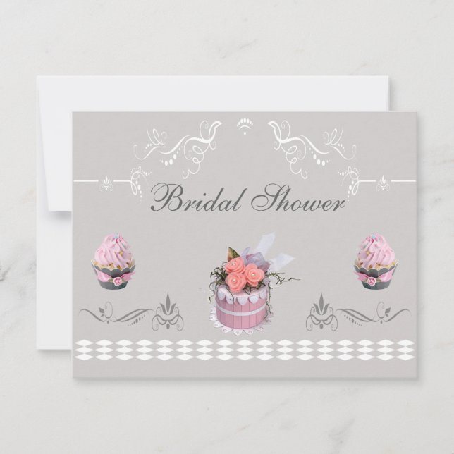 Elegant Cupcakes Pink & Grey Bridal Shower Invitation (Front)