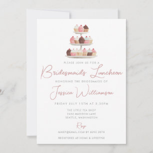 Elegant Cupcakes Watercolor Bridesmaids Luncheon Invitation