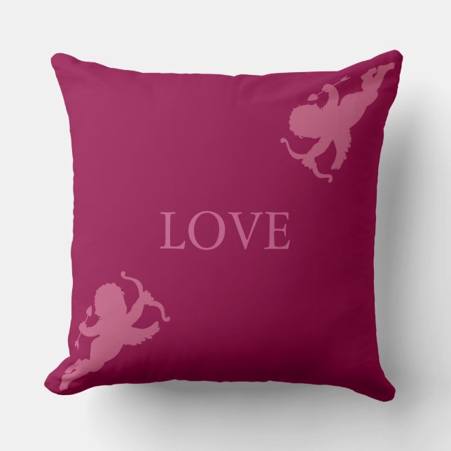 Elegant cupids in rose gold on burgundy throw pillow (Front)
