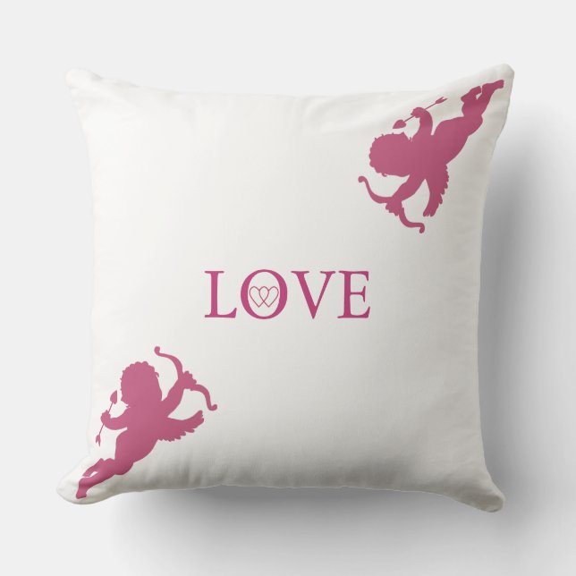 Elegant cupids in rose gold on White Throw Pillow (Front)