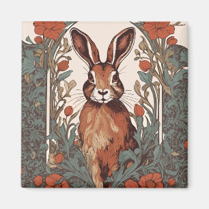 Elegant Curious Hare William Morris Inspired Magnet