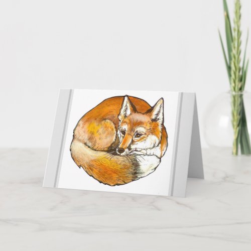 Elegant Curled Red Fox Blank All Occasion Note  Card