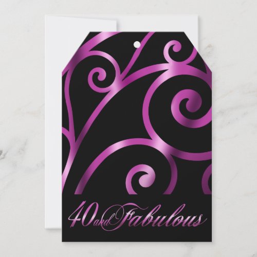 Elegant Curlicue Swirl 40th Birthday black purple Invitation