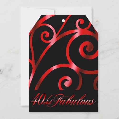 Elegant Curlicue Swirl 40th Birthday black red Invitation