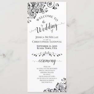 Elegant Curls & Swirls Black & White Wedding Program