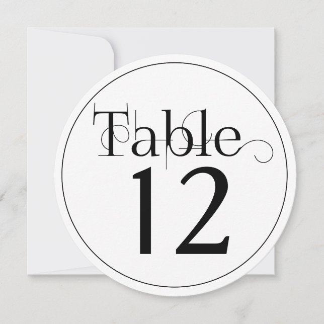 Elegant Curly Print Round Table Number Cards (Front)