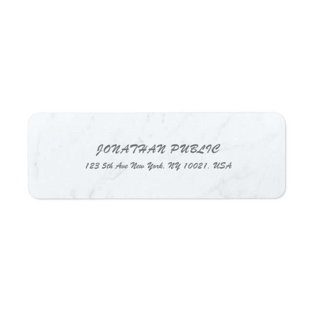 Elegant Cursive Brush Script White Marble Simple Label (Front)