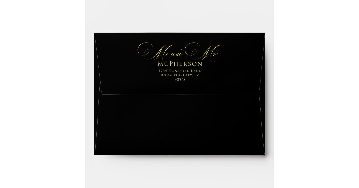 Elegant Cursive Calligraphy Black Wedding Envelope | Zazzle
