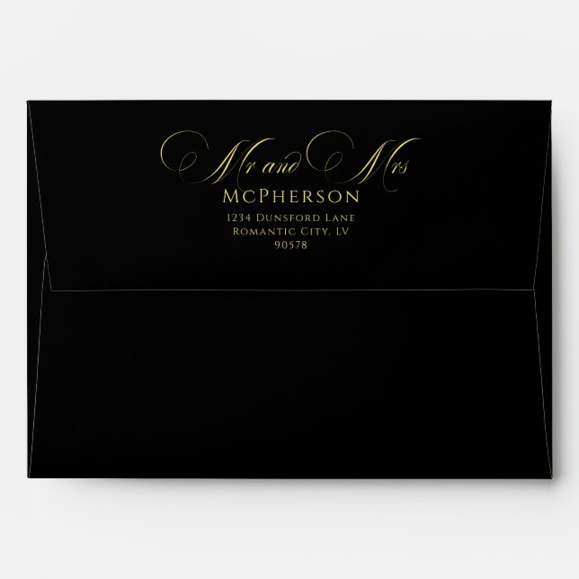 Elegant Cursive Calligraphy Black Wedding Envelope (Back (Top Flap))