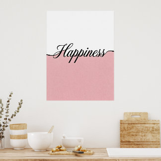 Elegant Cursive Happiness Minimalist Wall Print
