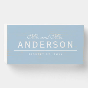 Elegant Cursive Mr and Mrs Family Name Wedding Wooden Box Sign