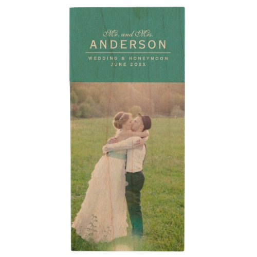 Elegant Cursive Mr and Mrs Name Wedding Photo Wood Flash Drive