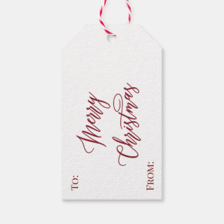 Elegant Cursive Red White Merry Christmas Present Gift Tags