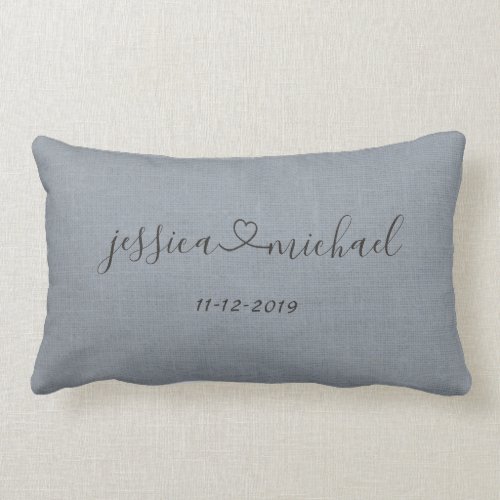 Elegant Cursive Script Heart Names Wedding Date Lumbar Pillow