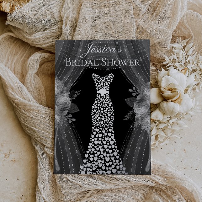 Elegant Curtains & Dress Bridal Shower Real Silver Foil Invitation (Creator Uploaded)