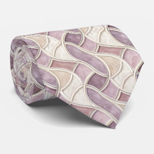 Elegant Curved in Cream and Lilac – Geometric Neck Tie