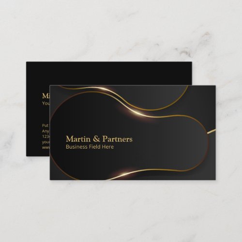 Elegant Curved Shape Geometric Gold Lines  Black Business Card