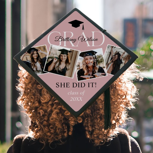 Elegant Custom 4 Photo Collage Graduation Cap Topper (Creator Uploaded)