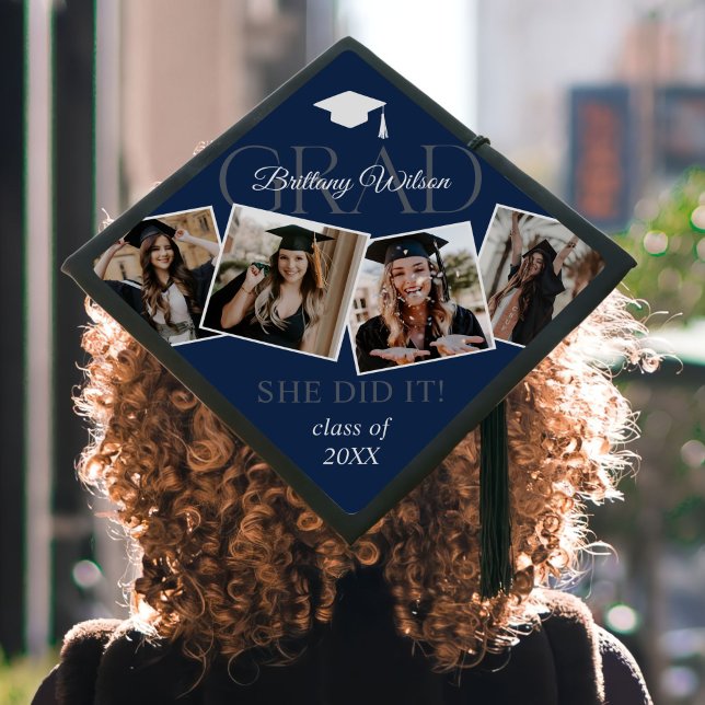 Elegant Custom 4 Photo Collage Graduation Cap Topper (Creator Uploaded)