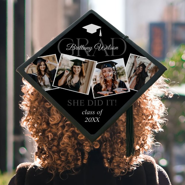 Elegant Custom 4 Photo Collage Graduation Cap Topper (Creator Uploaded)