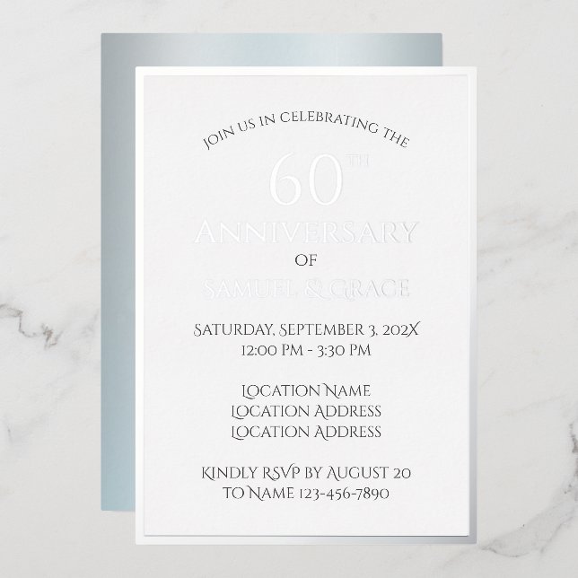 Elegant Custom 60th Wedding Anniversary Party  Foil Invitation (Front/Back)