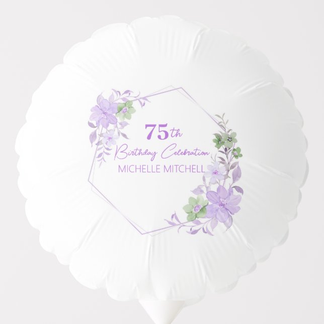 Elegant Custom 75th Birthday Lavender Floral       Balloon (Front)