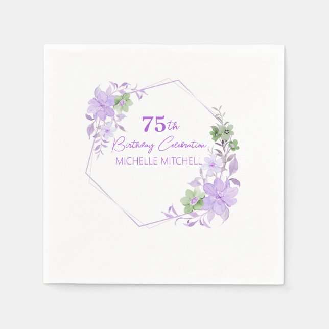 Elegant Custom 75th Birthday Lavender Floral       Napkins (Front)