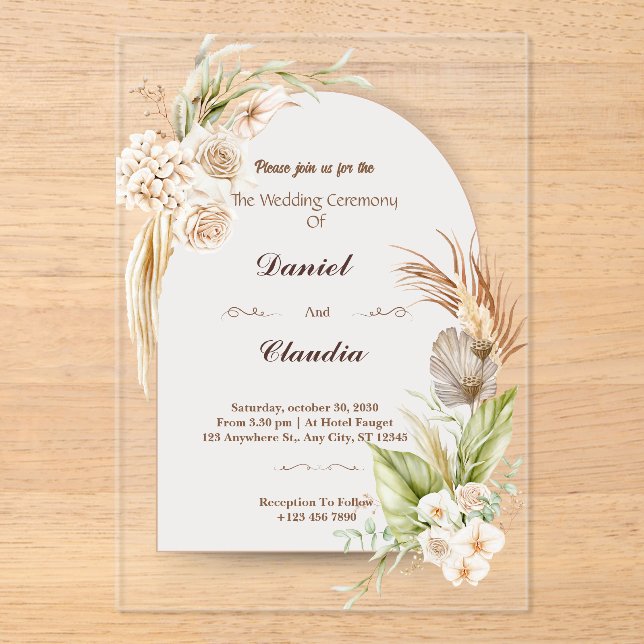 Elegant custom acrylic wedding invitations (Front)