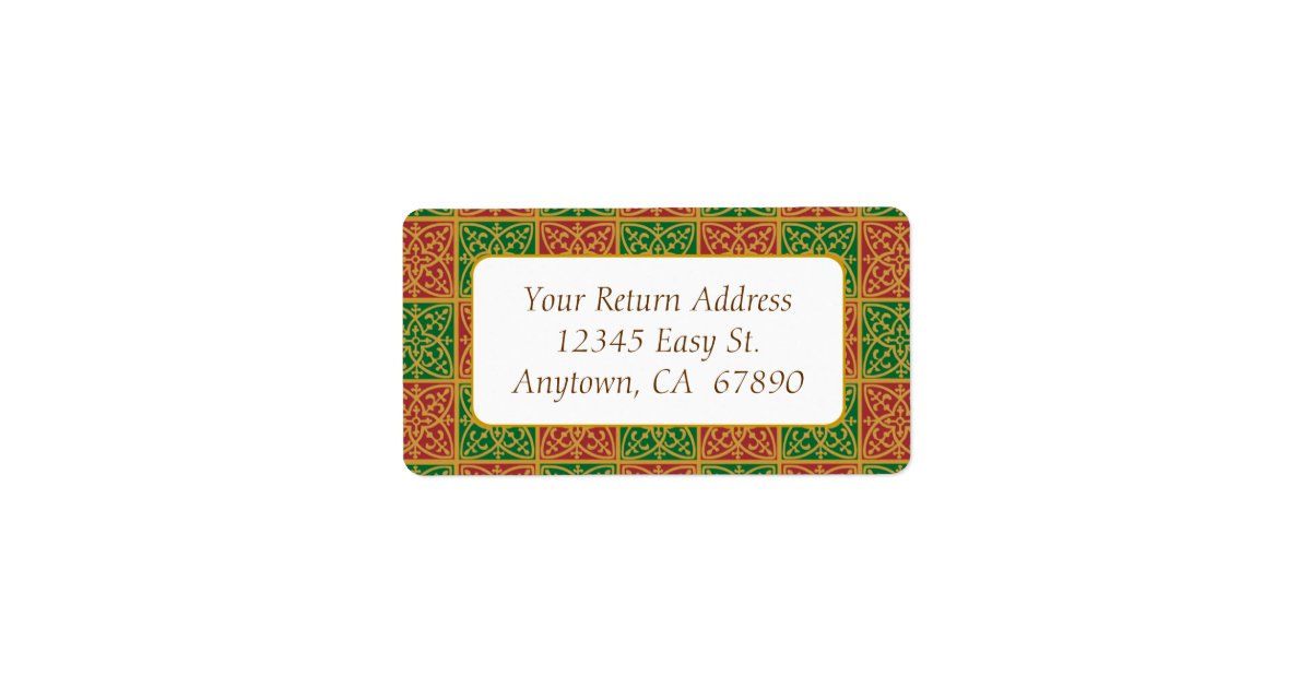 Elegant Custom Addres Red Green Pattern Labels | Zazzle