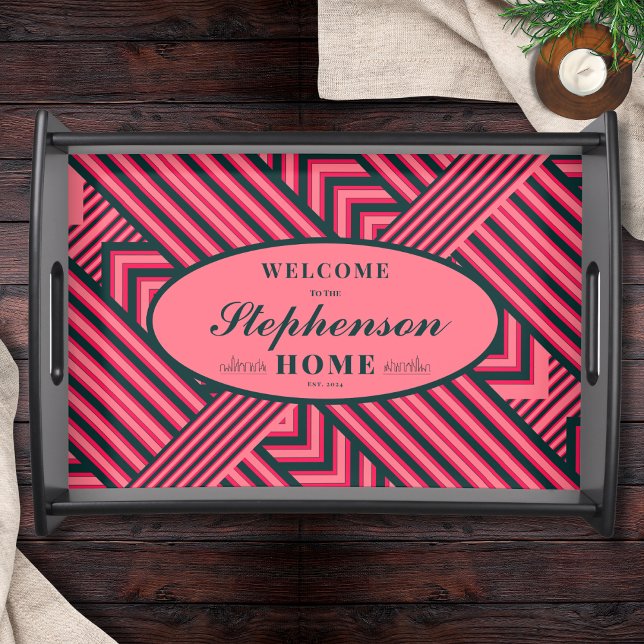 Elegant Custom Art Deco Charcoal Pink Pattern Serving Tray (Creator Uploaded)