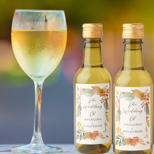 Elegant Custom Autumn Leaf Wedding Mini Wine Label
