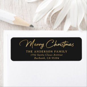 Elegant Custom Black and Gold Foil Merry Christmas Label