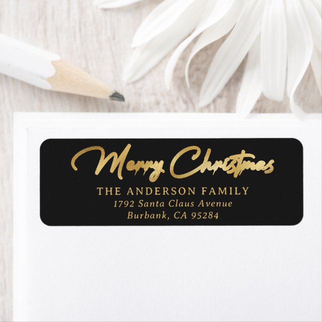 Elegant Custom Black and Gold Foil Merry Christmas Label (Insitu)