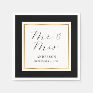 Elegant Custom Black and Gold Wedding Napkins