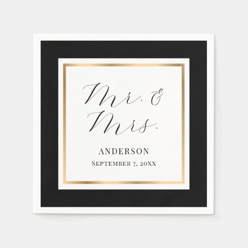 Elegant Custom Black and Gold Wedding Napkins