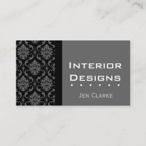 Elegant Custom Black and Grey Damask Business Card