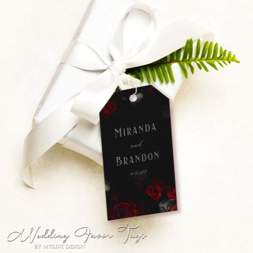 Elegant Custom Black and Red Floral Wedding Gift Tags