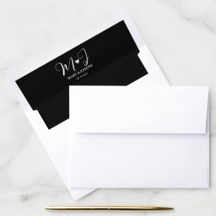 Elegant Custom Black And White Wedding Monogram Envelope Liner