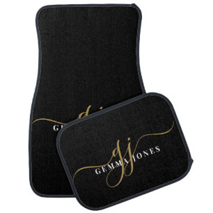 Elegant Custom Black Gold Monogram Car Floor Mat