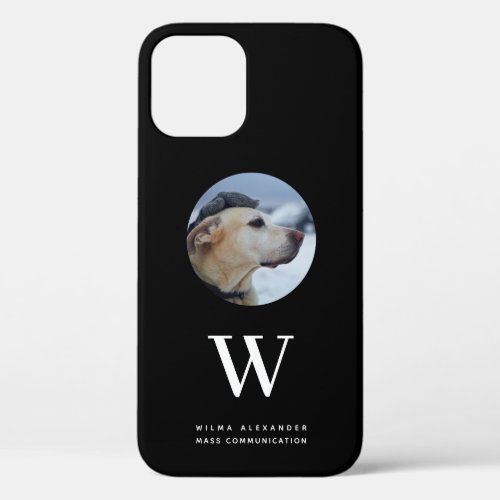 Elegant Custom Black Monogram Dog Baby Photo Name  iPhone 12 Case