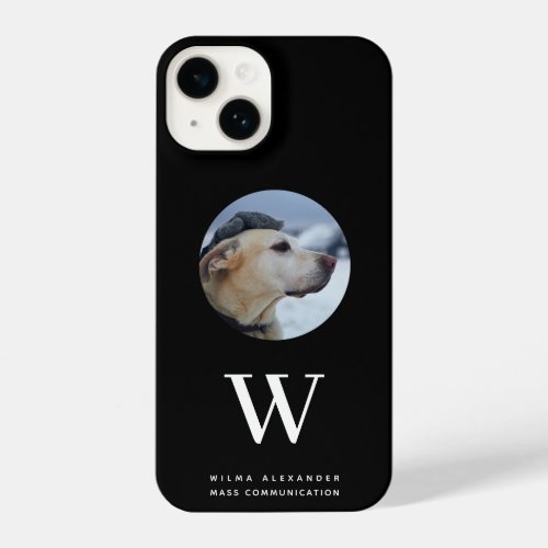 Elegant Custom Black Monogram Dog Baby Photo Name  iPhone 14 Case