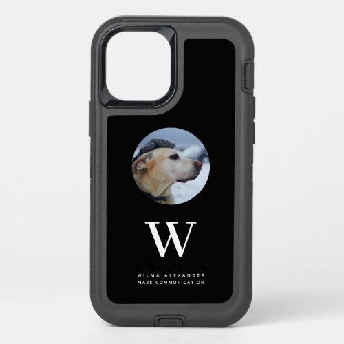 Elegant Custom Black Monogram Dog Baby Photo Name  OtterBox Defender iPhone 12 Case