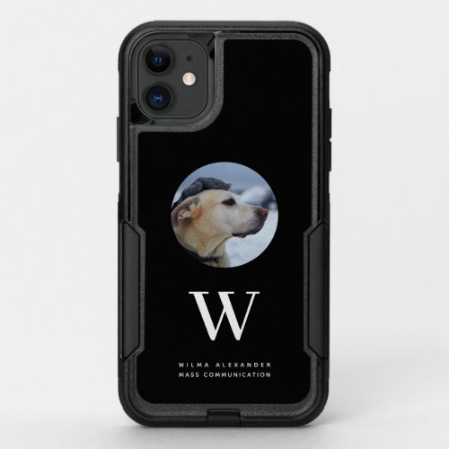 Elegant Custom Black Monogram Dog Baby Photo Name  OtterBox Commuter iPhone 11 Case