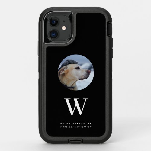 Elegant Custom Black Monogram Dog Baby Photo Name  OtterBox Defender iPhone 11 Case