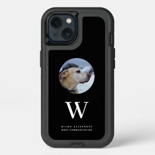 Elegant Custom Black Monogram Dog Baby Photo Name  iPhone 13 Case