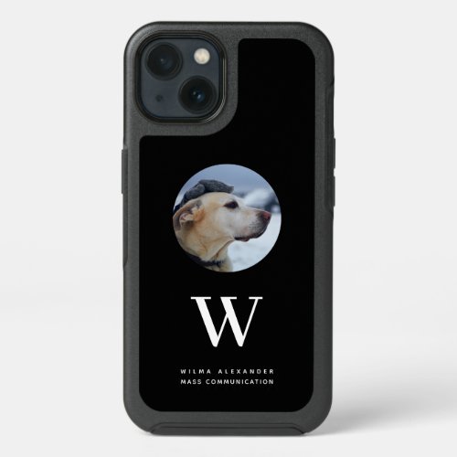 Elegant Custom Black Monogram Dog Baby Photo Name  iPhone 13 Case