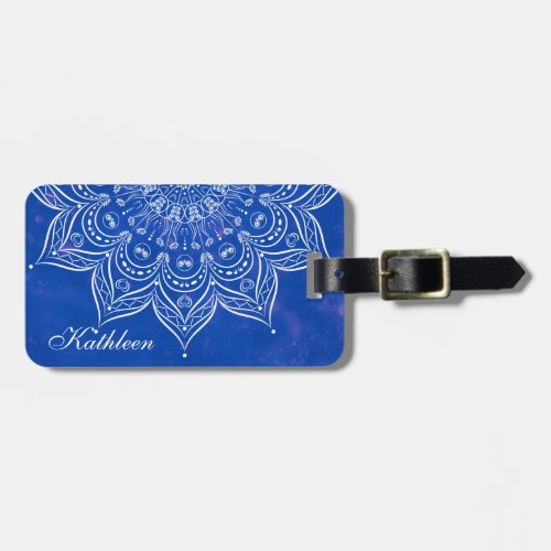 Elegant Custom Blue and White Mandala Luggage Tag